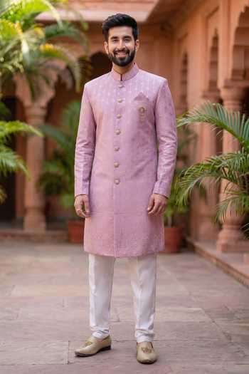 Buy_Jhambthreads_Pink Silk, Polyester Thread And Sequin Embroidered Kurta Set _at_Aza_Fashions