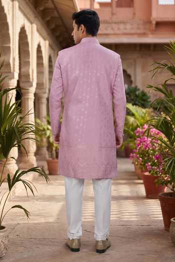 Shop_Jhambthreads_Pink Silk, Polyester Thread And Sequin Embroidered Kurta Set _at_Aza_Fashions
