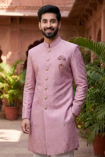 Jhambthreads_Pink Silk, Polyester Thread And Sequin Embroidered Kurta Set _Online_at_Aza_Fashions