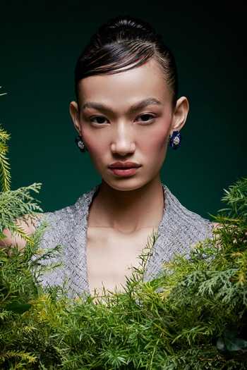 Shop_Miss Jo_Blue Mystical Petal Cascade Studs Earrings _Online_at_Aza_Fashions