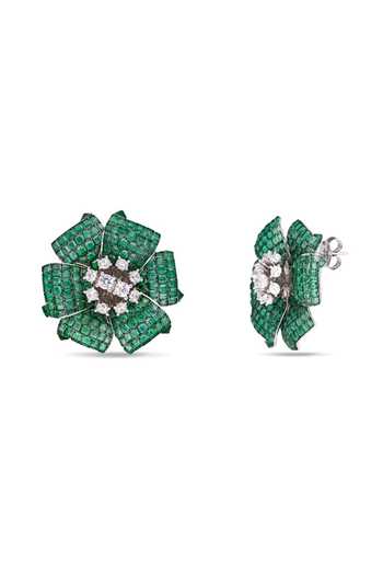 Shop_Miss Jo_Emerald Green Mystical Petal Cascade Studs Earrings _at_Aza_Fashions