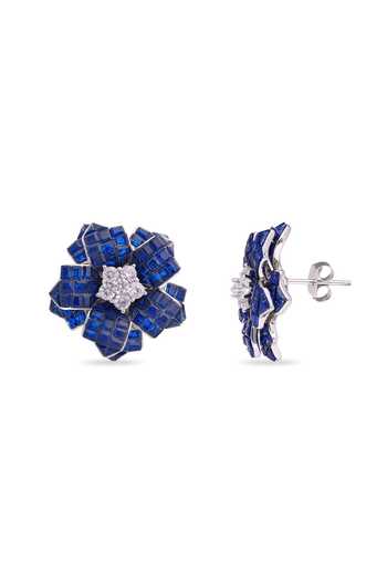 Shop_Miss Jo_Blue Starlit Blossom Studs Earrings _at_Aza_Fashions
