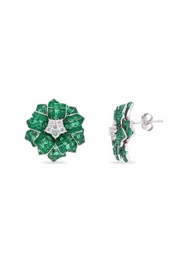 Shop_Miss Jo_Emerald Green Starlit Blossom Studs Earrings _at_Aza_Fashions