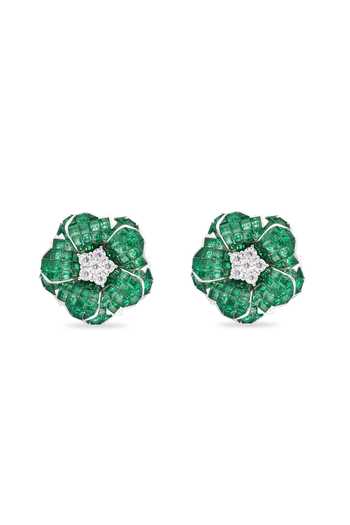 Buy_Miss Jo_Emerald Green Twilight Fern Studs Earrings _at_Aza_Fashions