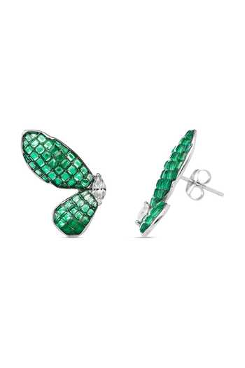 Shop_Miss Jo_Emerald Green Harmony Wings Studs Earrings _at_Aza_Fashions