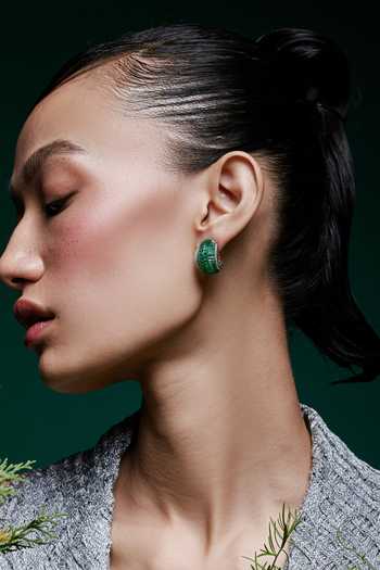 Shop_Miss Jo_Emerald Green Dewdrop Forest Stud Huggies Earrings _Online_at_Aza_Fashions
