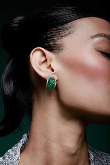 Buy_Miss Jo_Emerald Green Dewdrop Forest Stud Huggies Earrings _at_Aza_Fashions