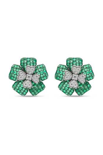 Shop_Miss Jo_Emerald Green Blooming Euphoria Studs Earrings _at_Aza_Fashions