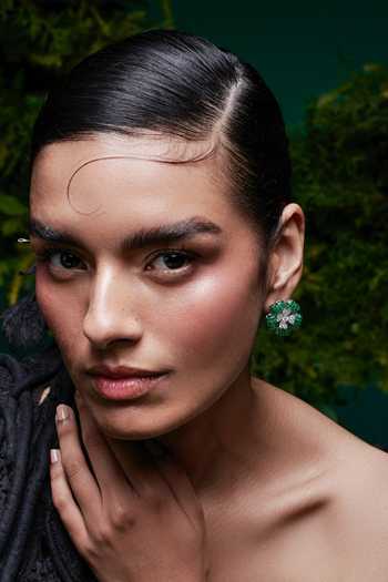 Shop_Miss Jo_Emerald Green Blooming Euphoria Studs Earrings _Online_at_Aza_Fashions