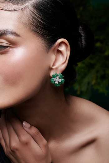 Buy_Miss Jo_Emerald Green Blooming Euphoria Studs Earrings _at_Aza_Fashions