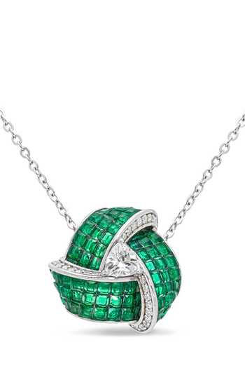 Buy_Miss Jo_Emerald Green Enchanted Triad Blossom Pendant Necklace _at_Aza_Fashions