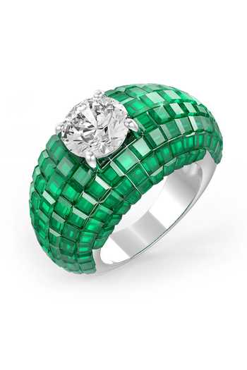 Buy_Miss Jo_Emerald Green Canopy Crown Cocktail Ring _at_Aza_Fashions