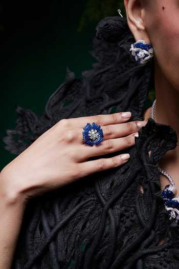Buy_Miss Jo_Blue Mystical Petal Cascade Cocktail Ring _at_Aza_Fashions