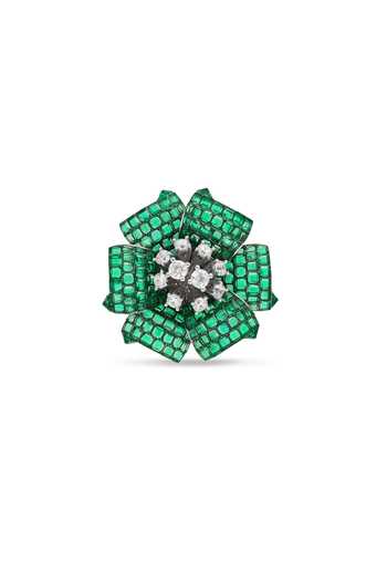 Buy_Miss Jo_Emerald Green Mystical Petal Cascade Cocktail Ring _at_Aza_Fashions