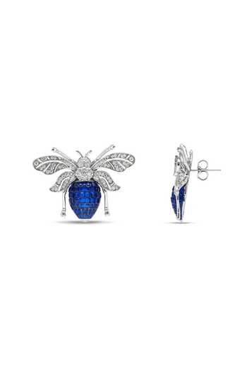Shop_Miss Jo_Blue Enchanted Hive Honey Bee Studs Earrings _at_Aza_Fashions