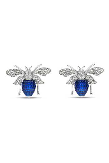 Buy_Miss Jo_Blue Enchanted Hive Honey Bee Studs Earrings _at_Aza_Fashions