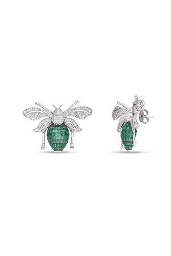 Shop_Miss Jo_Emerald Green Enchanted Hive Honey Bee Studs Earrings _at_Aza_Fashions