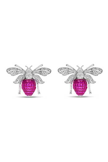 Buy_Miss Jo_Pink Enchanted Hive Honey Bee Studs Earrings _at_Aza_Fashions