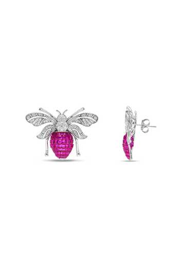 Shop_Miss Jo_Pink Enchanted Hive Honey Bee Studs Earrings _at_Aza_Fashions