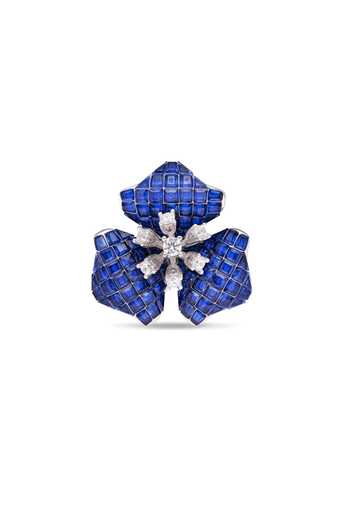 Buy_Miss Jo_Blue Ethereal Trillium Blossom Cocktail Ring _at_Aza_Fashions