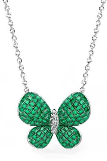 Shop_Miss Jo_Emerald Green Fluttering Wings Pendant Necklace _at_Aza_Fashions