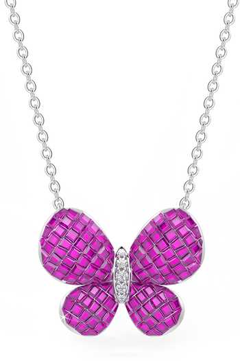 Shop_Miss Jo_Pink Fluttering Wings Pendant Necklace _at_Aza_Fashions