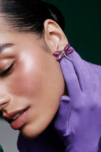 Miss Jo_Pink Woodland Dragonfly Studs Earrings _at_Aza_Fashions