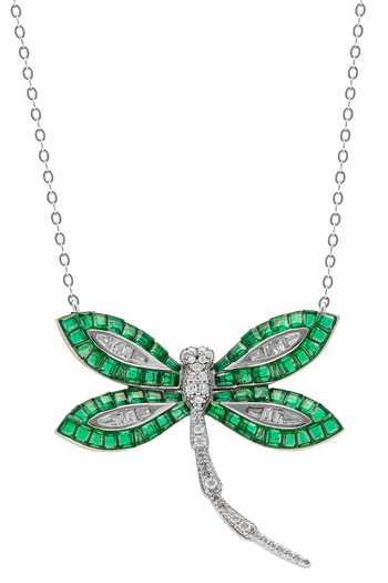 Shop_Miss Jo_Emerald Green Woodland Dragonfly Pendant Necklace _at_Aza_Fashions