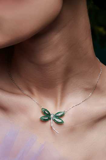 Buy_Miss Jo_Emerald Green Woodland Dragonfly Pendant Necklace _at_Aza_Fashions