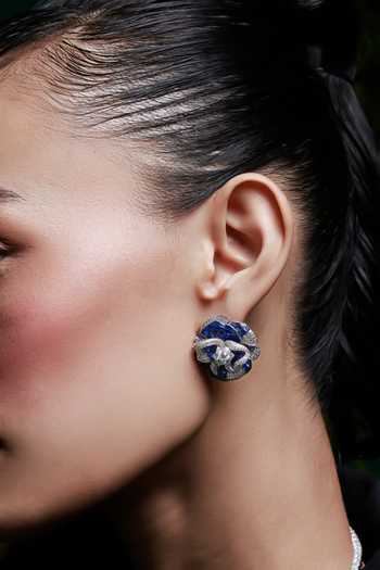 Buy_Miss Jo_Blue Wildflower Whispers Studs Earrings _at_Aza_Fashions