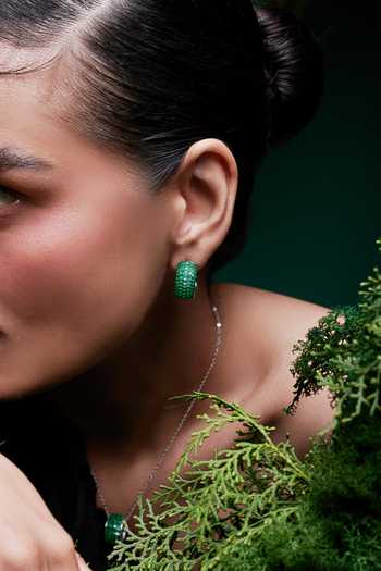 Miss Jo_Emerald Green Forest Fern Stud Huggies Earrings _at_Aza_Fashions