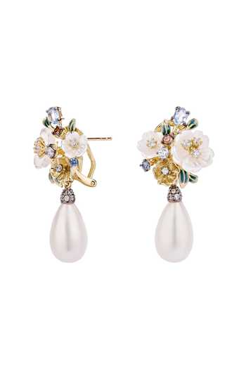 Buy_Miss Jo_White Pearl Bloom Drop Earrings _at_Aza_Fashions
