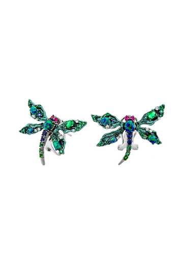 Buy_Miss Jo_Emerald Green Starlit Dragonfly Stud Earrings _at_Aza_Fashions