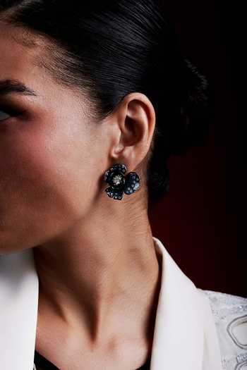 Miss Jo_Black Poppy Petal Stud Earrings _Online_at_Aza_Fashions