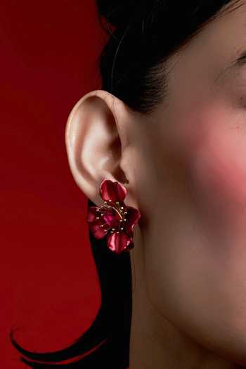 Miss Jo_Red Wildflower Bloom Stud Earrings _Online_at_Aza_Fashions
