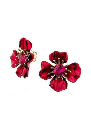 Shop_Miss Jo_Red Wildflower Bloom Stud Earrings _at_Aza_Fashions