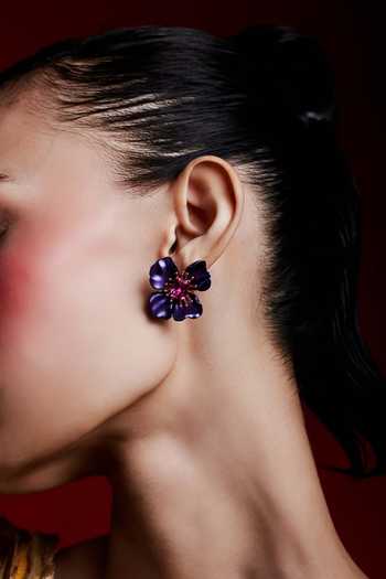 Buy_Miss Jo_Purple Wildflower Bloom Stud Earrings _Online_at_Aza_Fashions