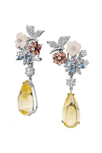 Shop_Miss Jo_Yellow Victorian Bloom Dangler Earrings _at_Aza_Fashions