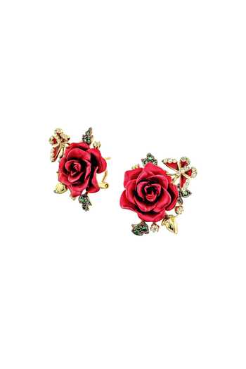 Shop_Miss Jo_Red Whimsical Winged Rose Stud Earrings _at_Aza_Fashions