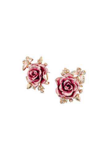Shop_Miss Jo_Pink Whimsical Winged Rose Stud Earrings _at_Aza_Fashions