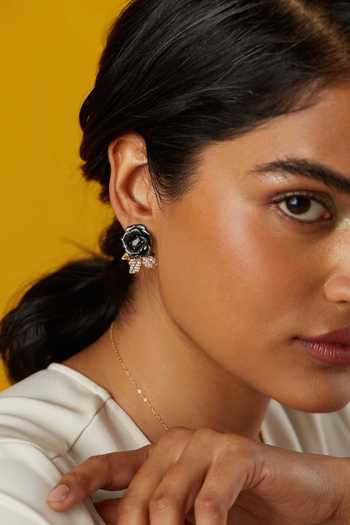 Miss Jo_Black Verdant Rose Vine Stud Earrings _Online_at_Aza_Fashions