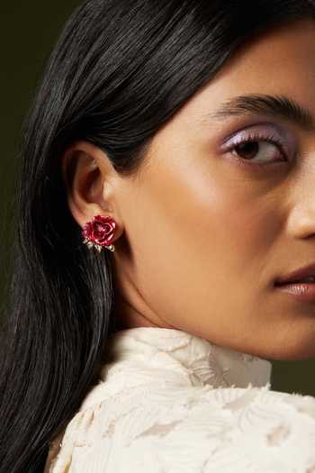 Buy_Miss Jo_Red Enchanted Rosebud Stud Earrings _at_Aza_Fashions