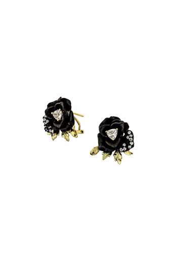 Buy_Miss Jo_Black Enchanted Rosebud Stud Earrings _at_Aza_Fashions