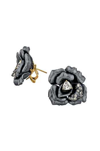 Miss Jo_Black Vintage Rose Garden Stud Earrings _Online_at_Aza_Fashions