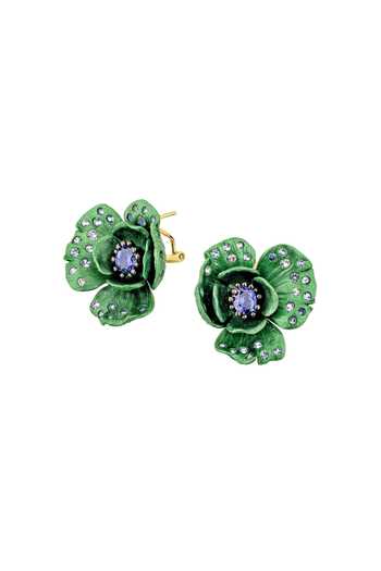 Shop_Miss Jo_Green Poppy Petal Stud Earrings _at_Aza_Fashions