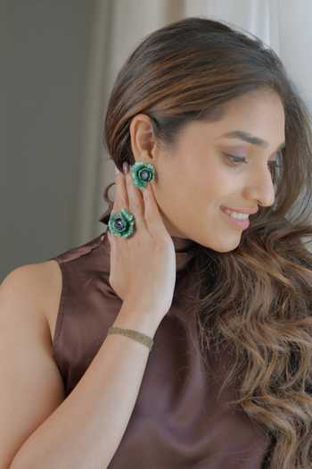Buy_Miss Jo_Green Poppy Petal Stud Earrings _Online_at_Aza_Fashions