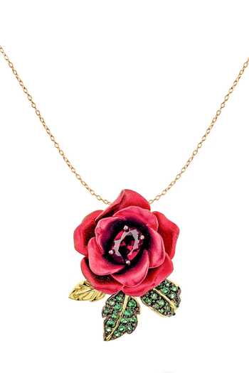 Buy_Miss Jo_Red Verdant Rose Vine Pendant Necklace _at_Aza_Fashions