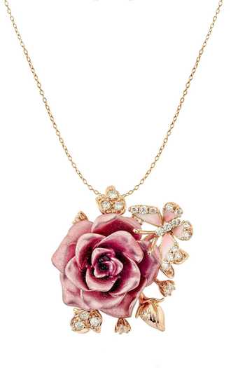 Shop_Miss Jo_Pink Whimsical Winged Rose Pendant Necklace _at_Aza_Fashions