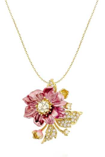 Buy_Miss Jo_Pink Magnolia Bloom Pendant Necklace _at_Aza_Fashions