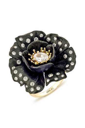 Shop_Miss Jo_Black Begonia Bloom Cocktail Ring _at_Aza_Fashions